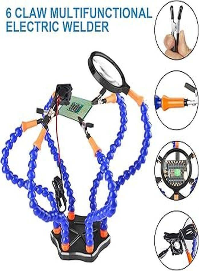 Futaba Multi Soldering Tool with Flexible 6 Arms- With 3X Magnifying Lamp and Light - Blue - Image 4